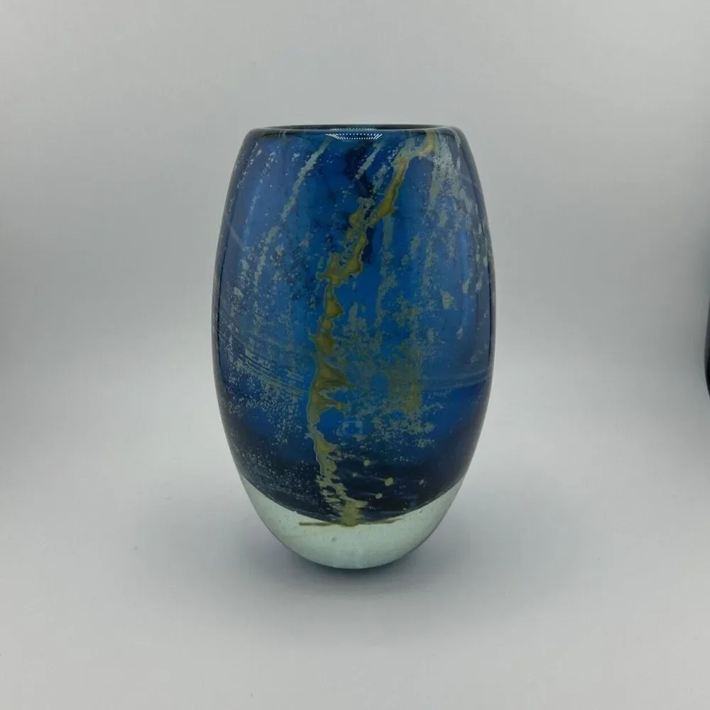Beautiful MDINA Blue/Green/Yellow‎ Glass Vase - ~6.5 Inches Tall